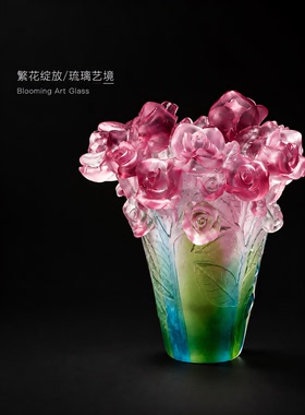 艺术彩色渐变玻璃花瓶客厅装饰