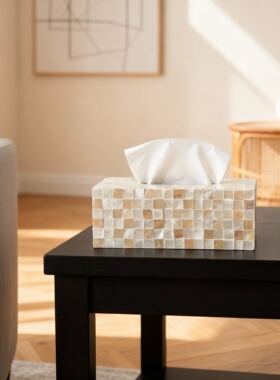 轻奢几何格子树脂纸巾盒摆件