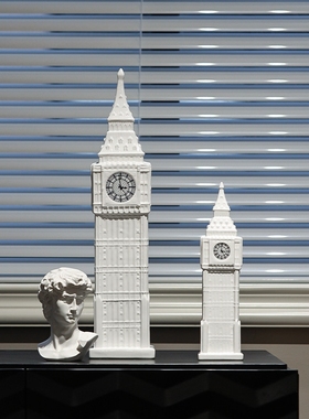 英国伦敦白色大本钟陶瓷摆件家居软装建筑钟楼工艺