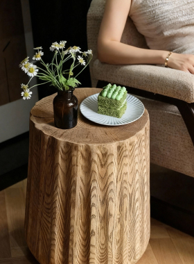 禅意实木树桩边几客厅装饰摆件