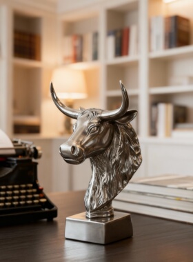 轻奢合金电镀牛头摆件开业送礼