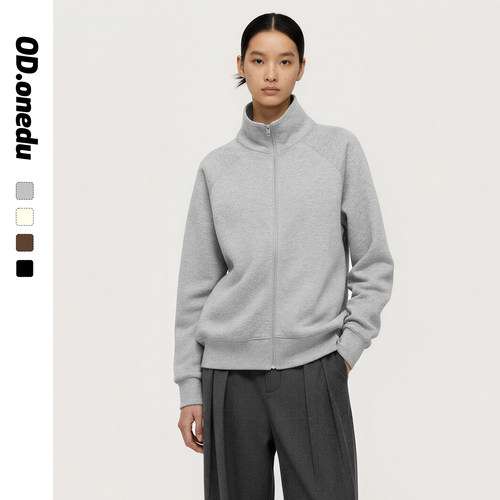ODonedu简约风立领拉链卫衣外套女宽松休闲百搭棒球服运动上衣潮 - 图2
