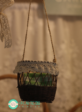 婴儿车小推车手工编织迷你微缩推车花篮子蕾丝篮子