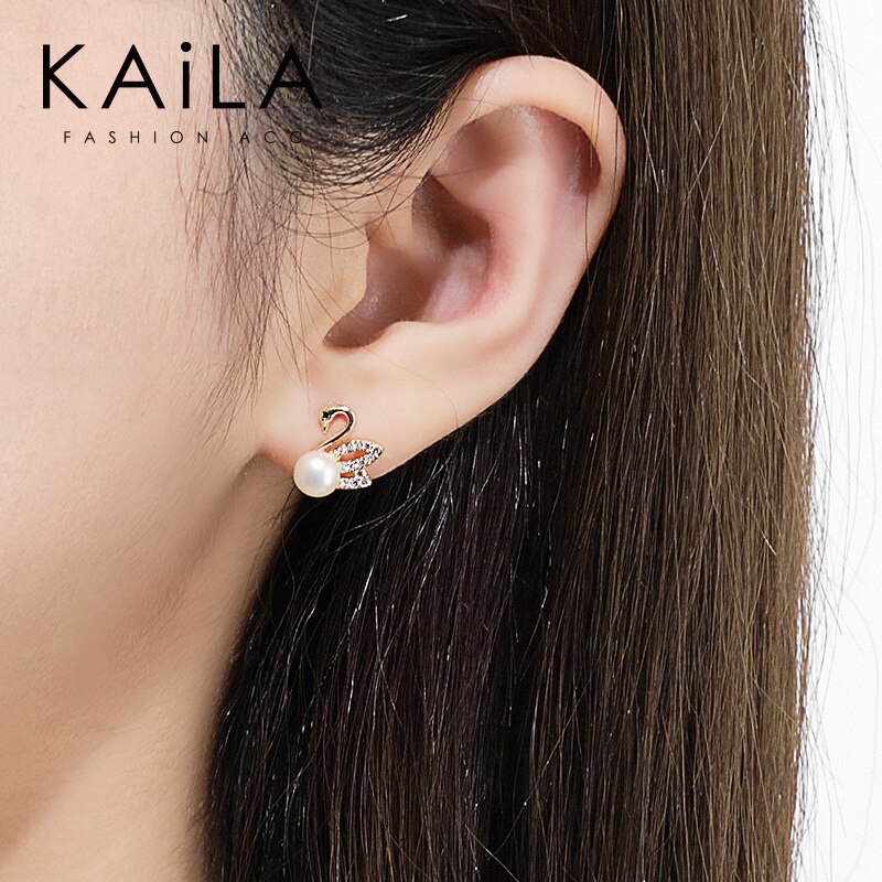 小天鹅珍珠925银针夏天清新潮耳钉 kaila耳钉