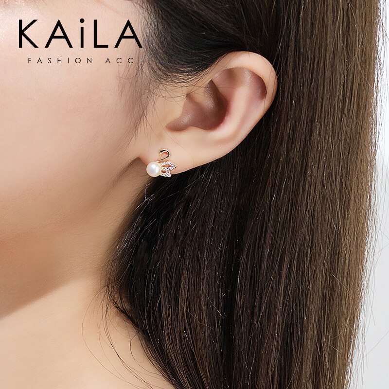 小天鹅珍珠925银针夏天清新潮耳钉 kaila耳钉