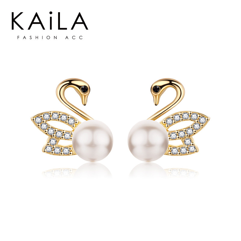 小天鹅珍珠925银针夏天清新潮耳钉 kaila耳钉