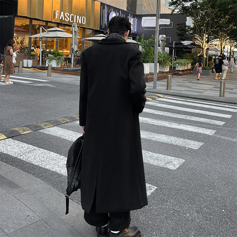 黑色中长款毛呢大衣男新款秋冬超长加棉外套高级感英伦风呢子风衣,淘宝优惠券,粉丝福利购,淘宝优惠卷