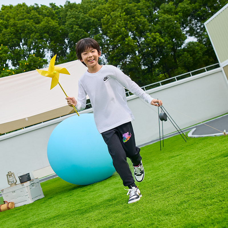 耐克大童纯棉长袖T恤冬季男女童休闲经典刺绣针织棉NIKE FZ4946,淘宝优惠券,粉丝福利购,淘宝优惠卷