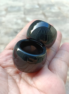 天然黑玛瑙玉戒指男士个性扳指饰品玉石指环男女情侣款