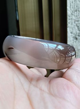 巴西纯天然黑水草灰紫玛瑙手镯加宽加厚水润圆滑无烧原石女礼180