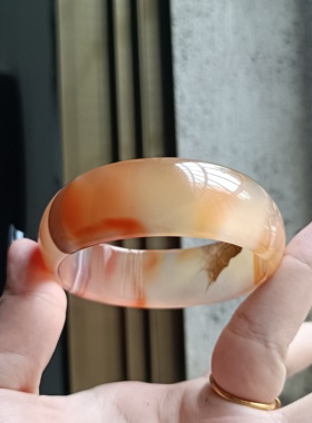 巴西纯天然橘俏色玛瑙手镯加宽加厚水润冰透荧光女礼特色文理178