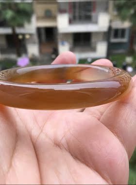 巴西原石天然朱砂蜜糖色玛瑙手镯复古圆条水润圆滑女士礼物67