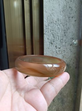 原矿原色巴西纯天然蜜糖手镯冰透荧光玛瑙玉镯中宽加厚164