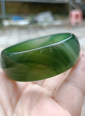 一物一拍天然碧玉俏手镯女款菠菜绿玉镯宽版送礼手环330