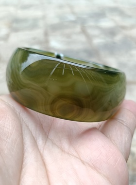 特价带证书超宽版天然绿玛瑙手镯俏色缠丝玉镯原石手环女礼333