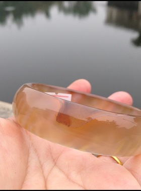 店家收藏 巴西冰透稀有金丝原色无烧玛瑙手镯水润圆滑高档礼品97