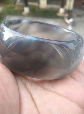 巴西原石无烧灰色缠丝玛瑙手镯