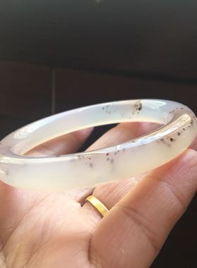 巴西纯天然水草玛瑙手镯复古圆条水润手环原石女礼60