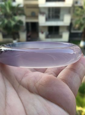 巴西天然俏色紫罗兰水墨风格加厚中宽玛瑙手镯冰透水润原石玉髓32