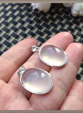 超冰透荧光纯天然白冰玉髓镶嵌925银吊坠配链子送妈妈女友礼物28