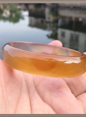 天然红色朱砂原石半蜜糖半灰紫玛瑙手镯冰透水润玉髓女加厚款92