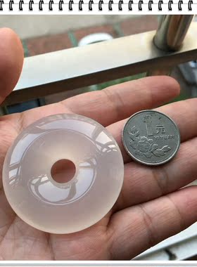 马达加斯加天然原石冰透白玛瑙平安扣吊坠玛瑙毛衣链男女同款12