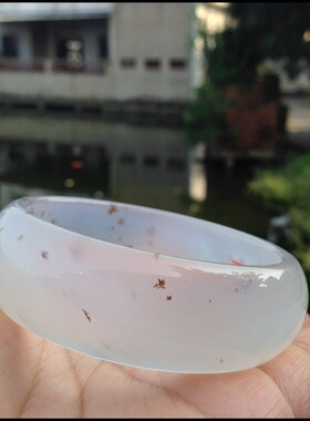 巴西天然水草白底玛瑙手镯加宽加厚圆滑水润复古女闺蜜礼物117