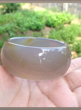 超宽时尚原石无烤天然朱砂灰底色冰透水润玛瑙手镯女玉髓礼物372