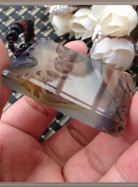 佳石琦缘马料原石天然象形风景冰透玛瑙吊坠情侣同款宝石毛衣链24