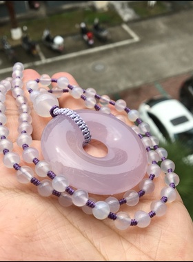 特价天然原石无烧紫罗兰灰紫玛瑙平安扣玉髓吊坠毛衣链男女同款46