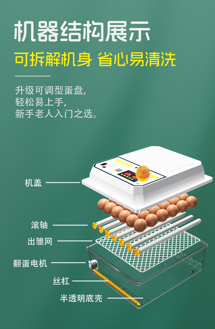 智能全自动孵化器家用孵化箱小型鸡蛋芦丁鸡鸭鹅鸽子鹌鹑孵化机-图0
