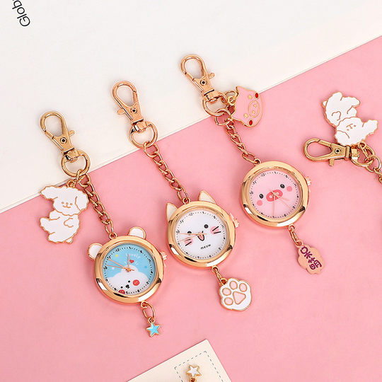 卡通清晰数字手链表怀表钥匙扣挂表学生考试用石英男女手表护士表