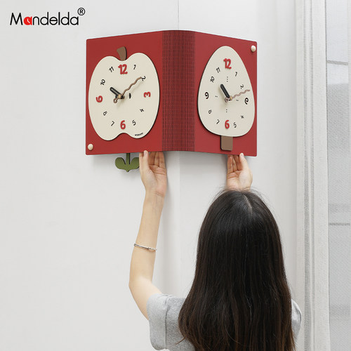 Mandelda韩国品牌简约创意双面挂钟表客厅现代拐角钟挂墙转角时钟 - 图0