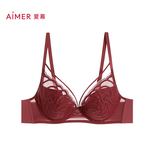 爱慕瑰丽内衣女3/4无纺布大胸显小大罩杯红薄杯文胸AM12C371 - 图0