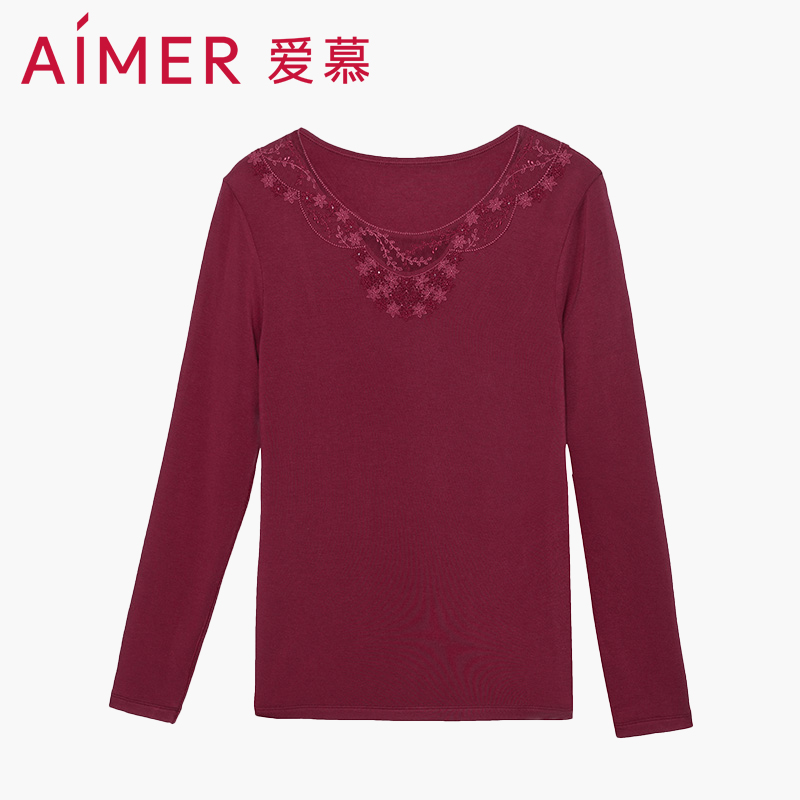 爱慕红色保暖内衣20AW暖绒圆领长袖上衣AM725211 - 图0