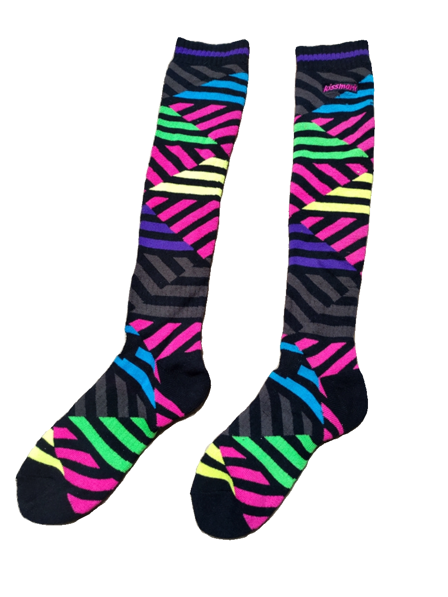 纯原日本KISSMARK女士全毛圈多彩条不规则撞色高筒及膝户外滑雪袜,淘宝优惠券,粉丝福利购,淘宝优惠卷