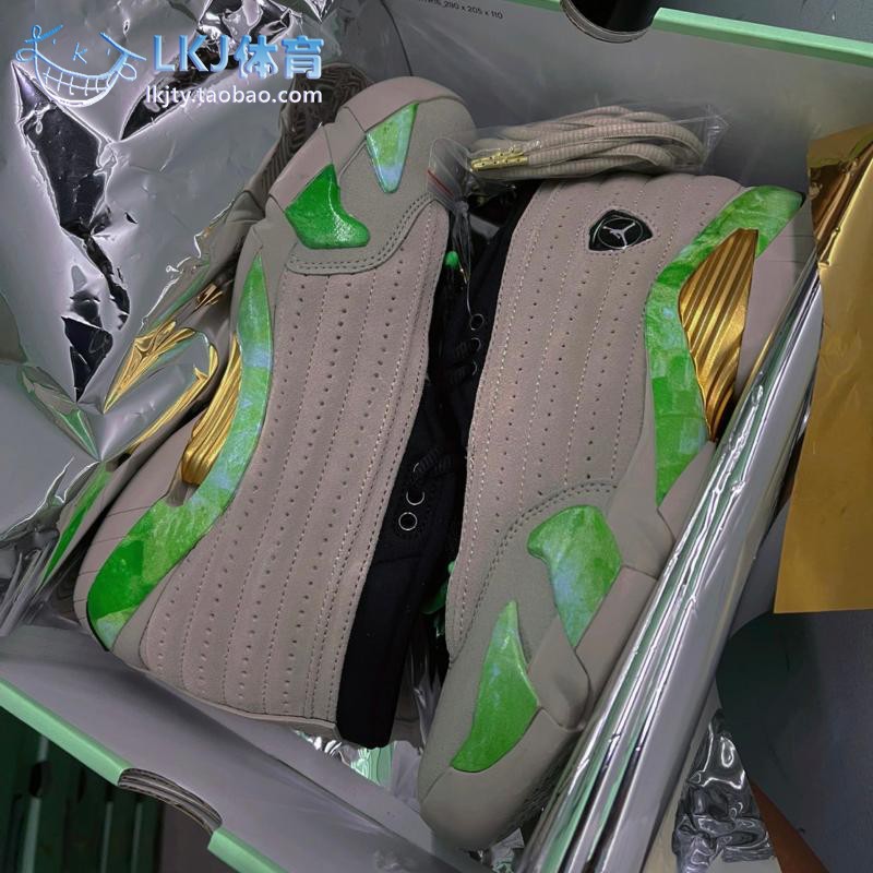 Air Jordan 14 AJ14 x AlealiMay 联名翡翠灰绿篮球鞋 DJ1034-200 - 图1