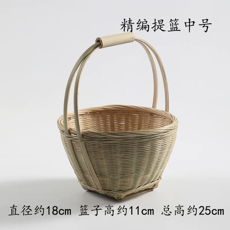 竹编小提篮圆形提手茶点水果篮子 糕点托盘创意小竹篮 多层竹编篮,淘宝优惠券,粉丝福利购,淘宝优惠卷