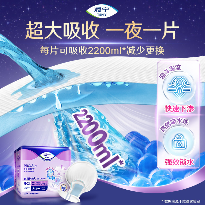 TENA/添宁夜用长效老年人用纸尿片尿不湿XL80片护理纸尿布隔尿垫 - 图1