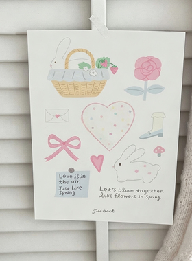 软萌兔子玫瑰少女心爆棚的氛围感装饰海报ins卧室床头墙面挂画芯