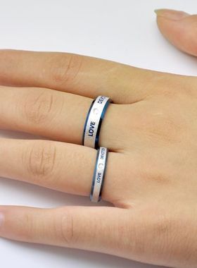 韩版蓝色钛钢戒指情侣饰品