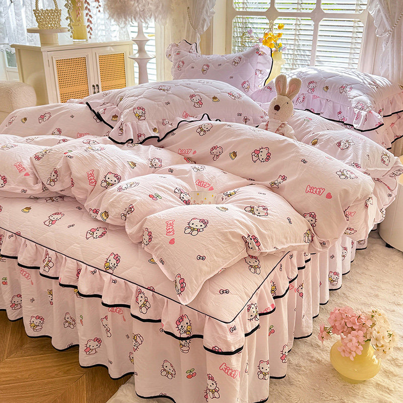 新款夹棉床裙四件套公主风床罩遮丑下摆加厚床笠床单被套四季通用