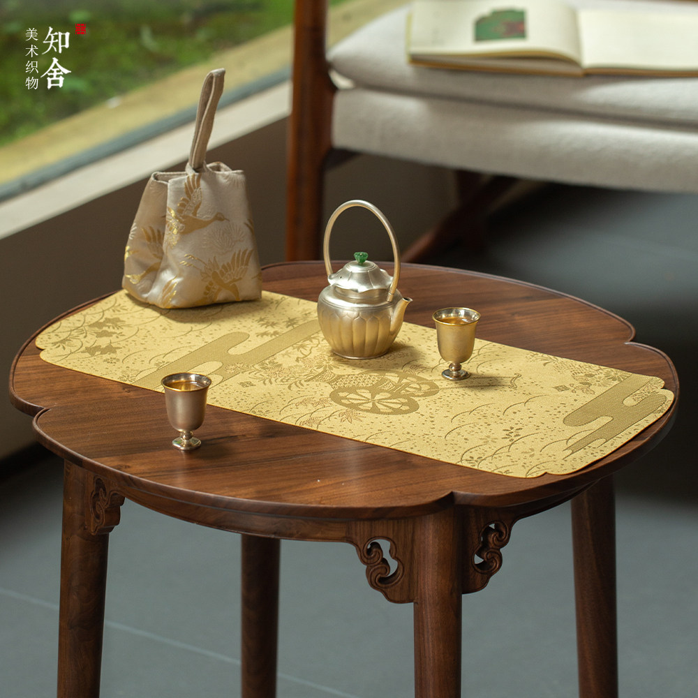 知舍原创载春归织锦茶席干泡布垫子禅意双面复古中式茶桌台家用,淘宝优惠券,粉丝福利购,淘宝优惠卷