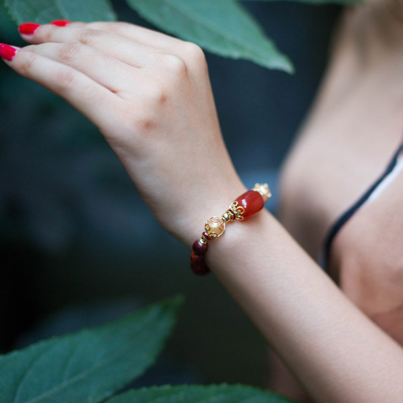 凤凰涅磐红玛瑙女民族风小叶手链 凤凰涅磐手链