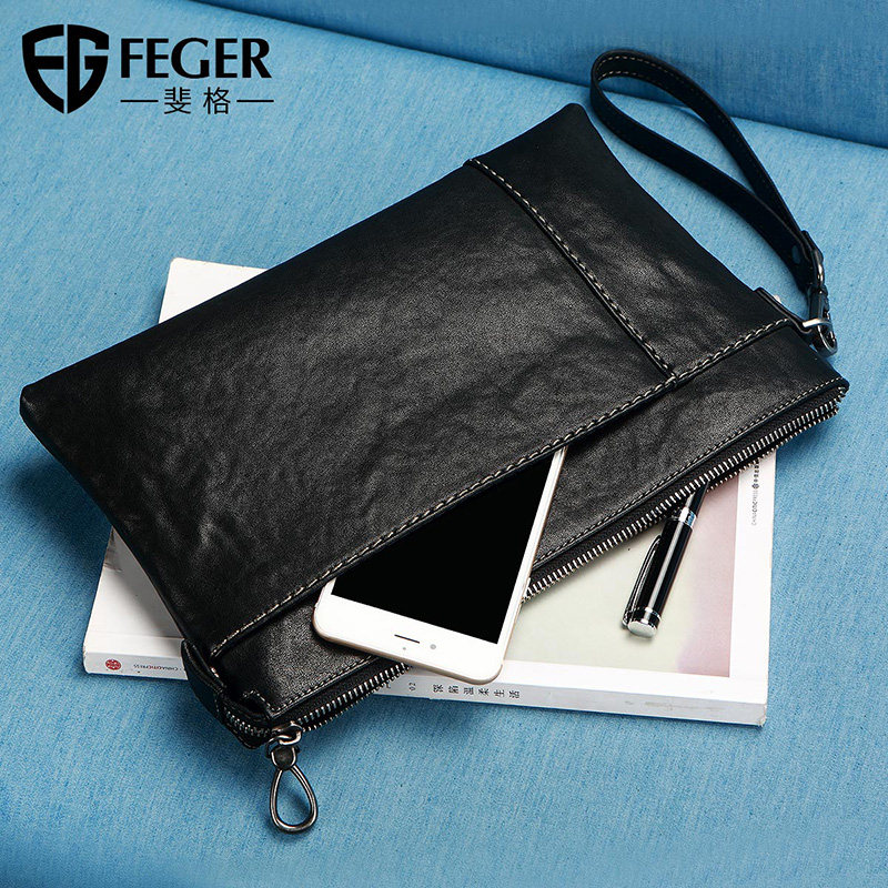 真皮信封包中国风小软包拉链手拿包 斐格男士包袋