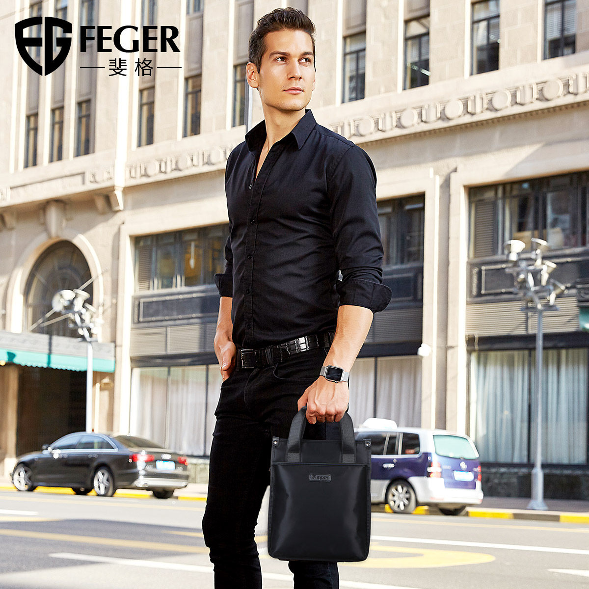 男士牛津布休闲单肩公文包斜挎包包 斐格男士包袋