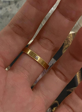 小众拉丝素圈闪钻轻奢戒指