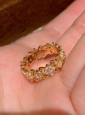 古法闪钻鸢尾花戒指女轻奢高级感