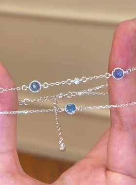 格调小红书天然海蓝宝手链女精致奢品水晶手环时尚镶钻叠戴手饰品