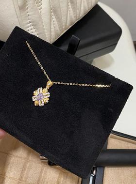 格调小红书紫荆花项链爆闪满钻太阳花吊坠时尚轻奢精致金色锁骨链